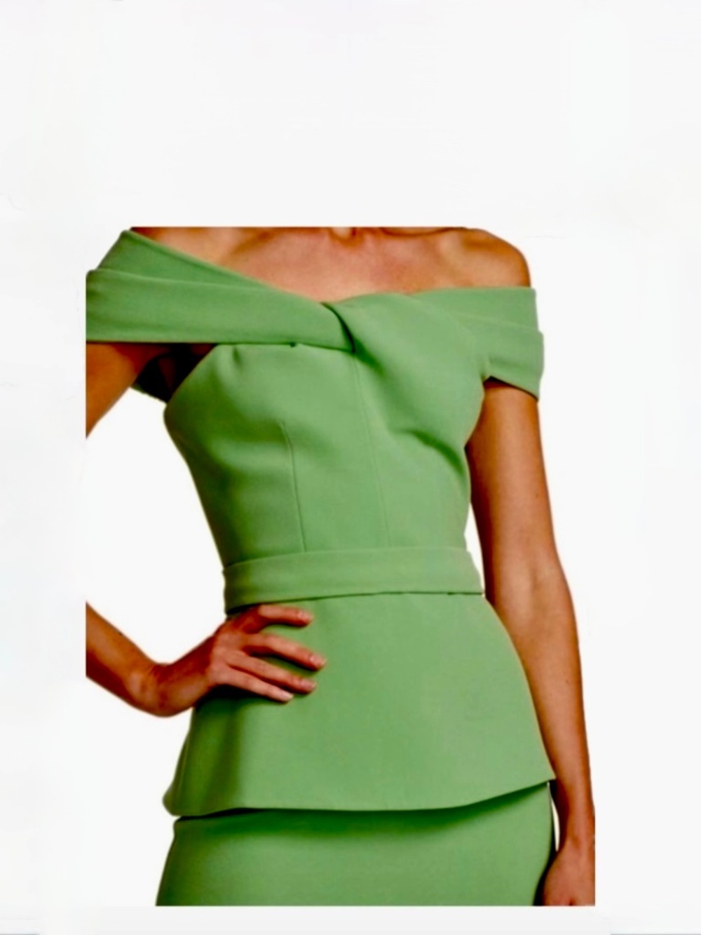 Safiyaa Mabel-Off-The-Shoulder Apple green Peplum Top. New with tags